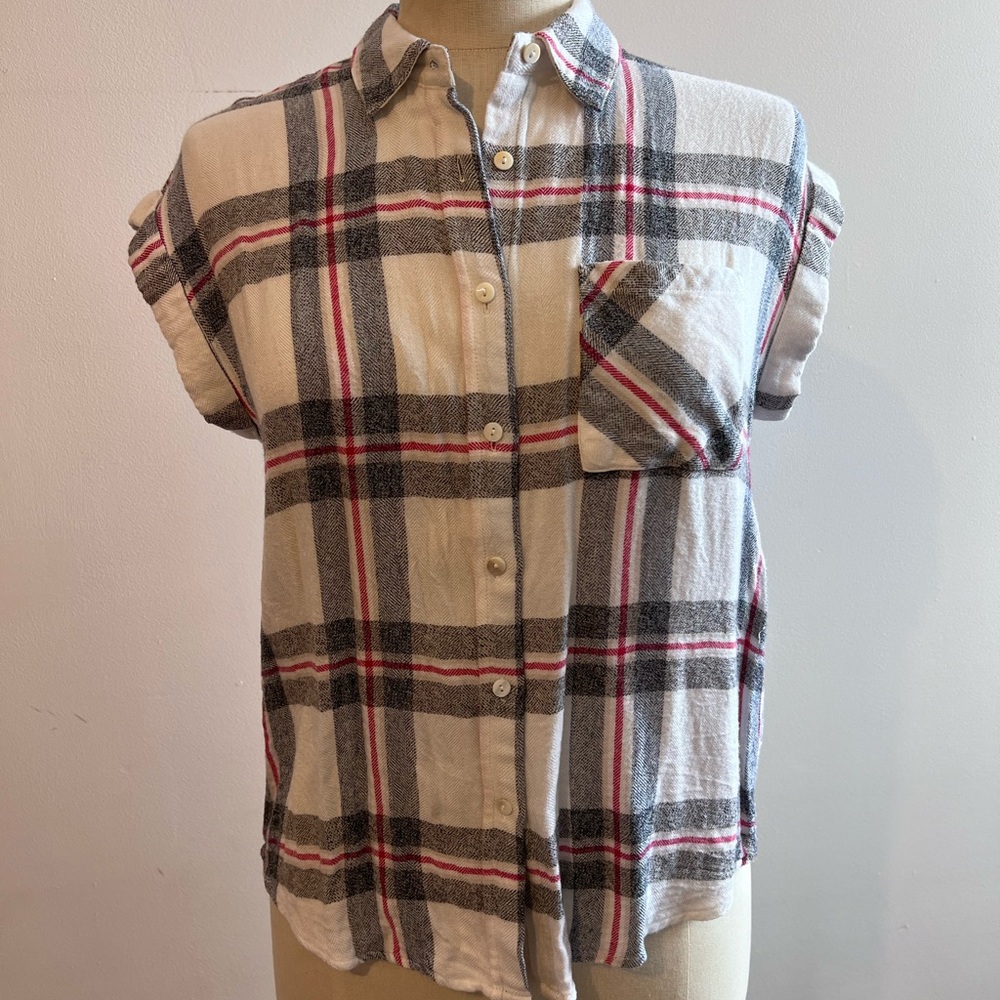 Skies Are Blue Plaid Sleeveless Cap Sleeve Top